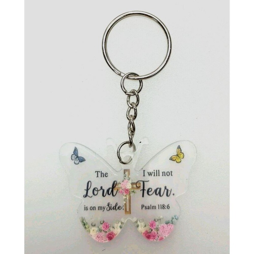 Christian Butterfly Keychain Psalm 118:6 Scripture The Lord Is On My Side